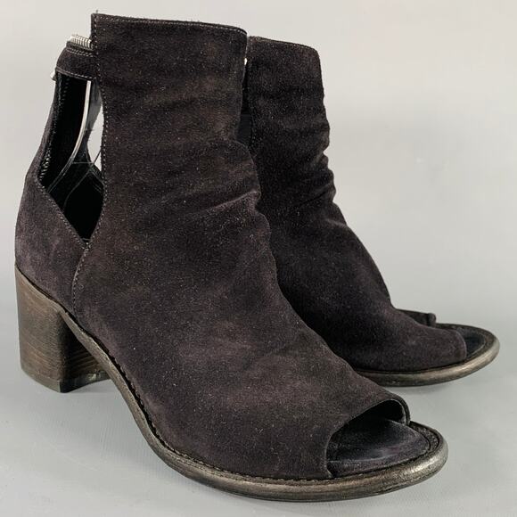 OFFICINE CREATIVE Size 7 Black Suede Cut Out Peep Toe Back Zipper Boots - Picture 1 of 9